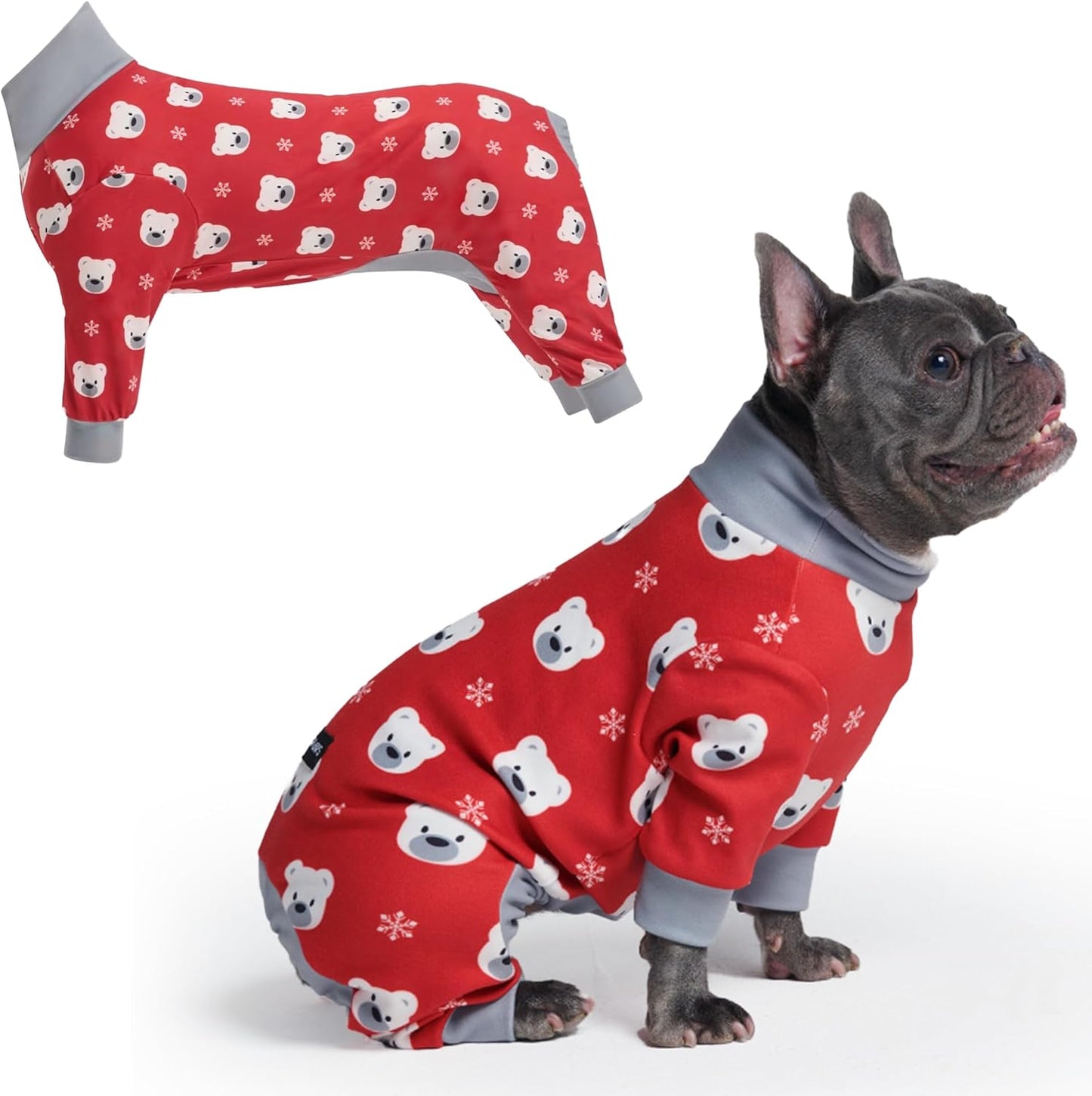 Dog Christmas Pajama, Dog Recovery Suit Male, Onesie, Ultra-Soft and 4-Way Stretch, for Small Medium and Large Breeds - Green and Red Plaid - M