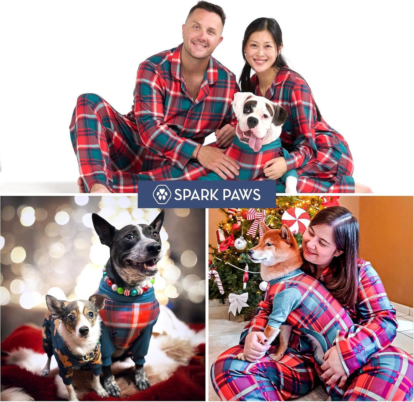 Dog Christmas Pajama, Dog Recovery Suit Male, Onesie, Ultra-Soft and 4-Way Stretch, for Small Medium and Large Breeds - Green and Red Plaid - M