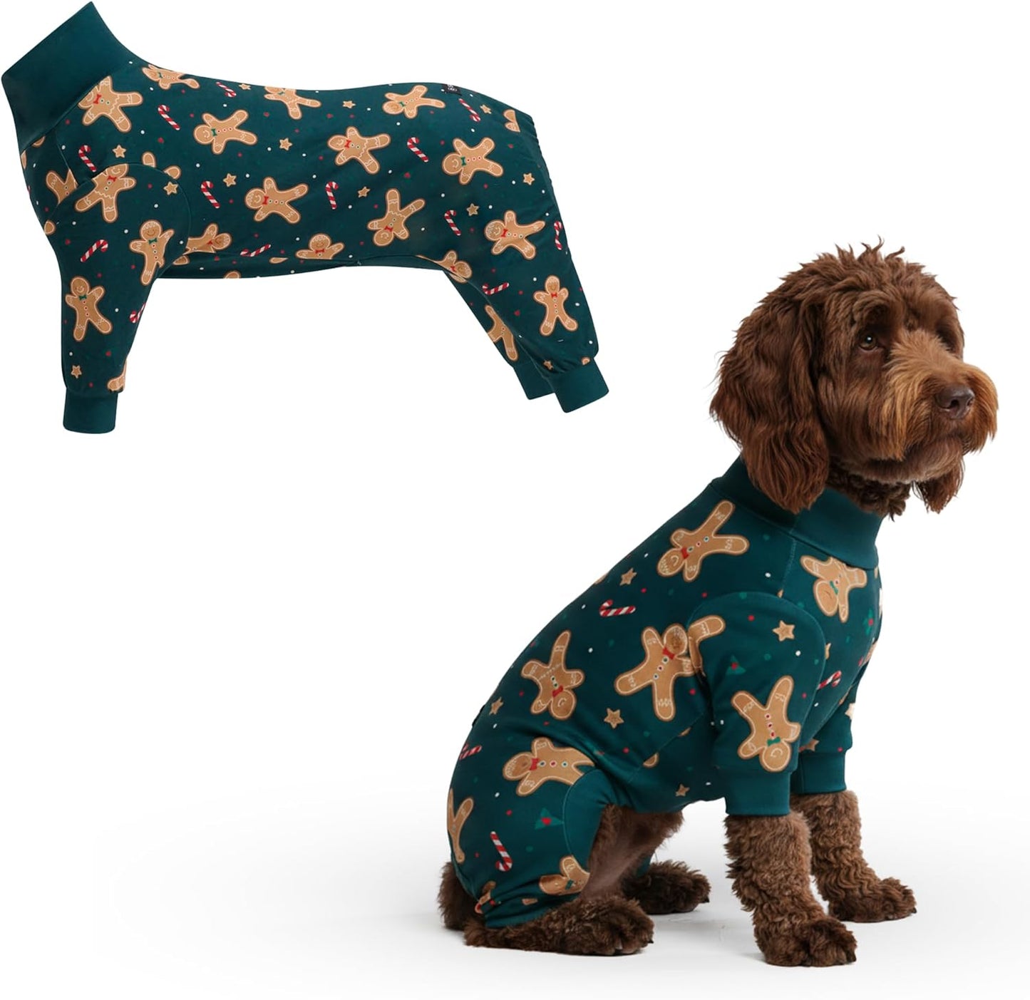 Dog Christmas Pajama, Dog Recovery Suit Male, Onesie, Ultra-Soft and 4-Way Stretch, for Small Medium and Large Breeds - Green and Red Plaid - M