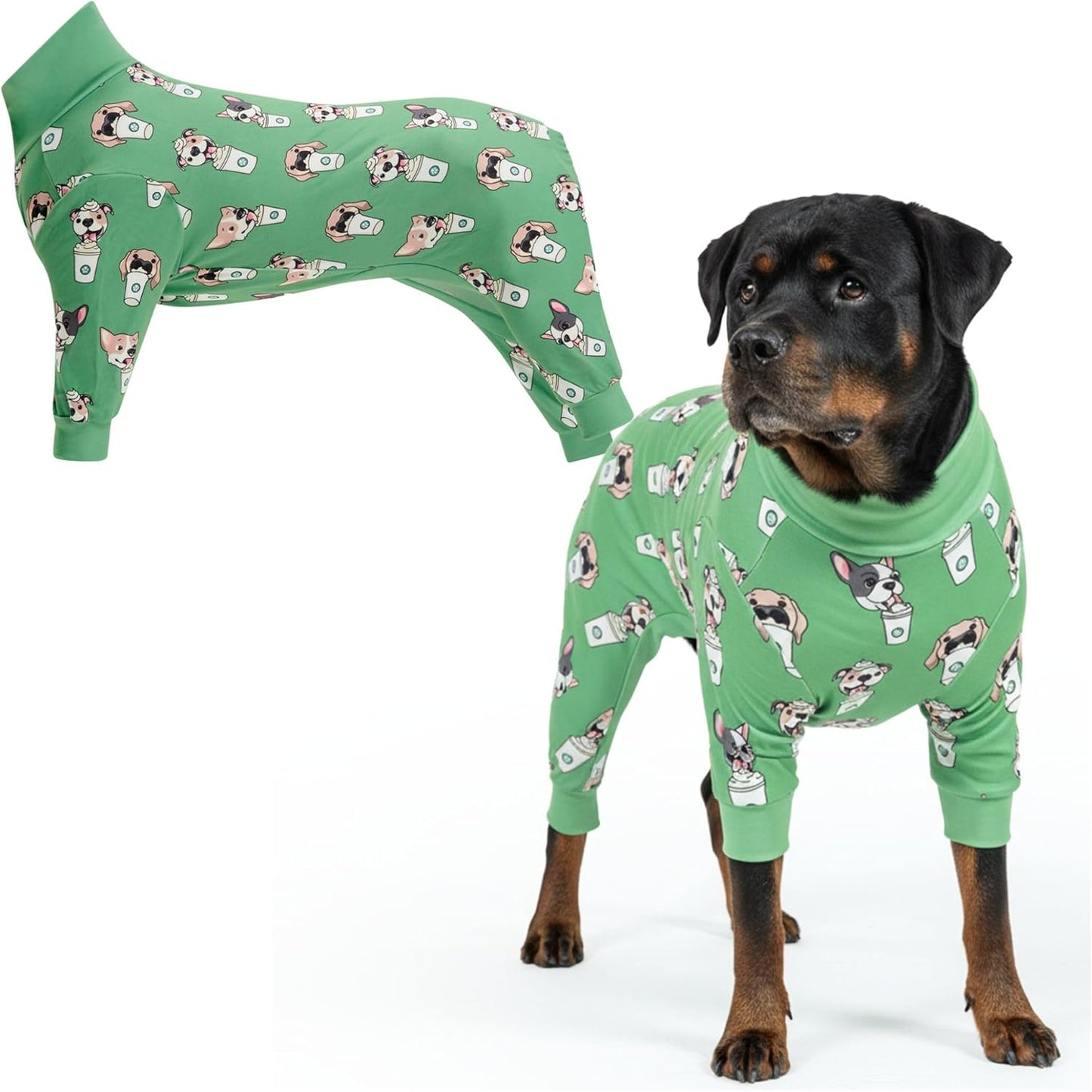 Dog Christmas Pajama, Dog Recovery Suit Male, Onesie, Ultra-Soft and 4-Way Stretch, for Small Medium and Large Breeds - Green and Red Plaid - M