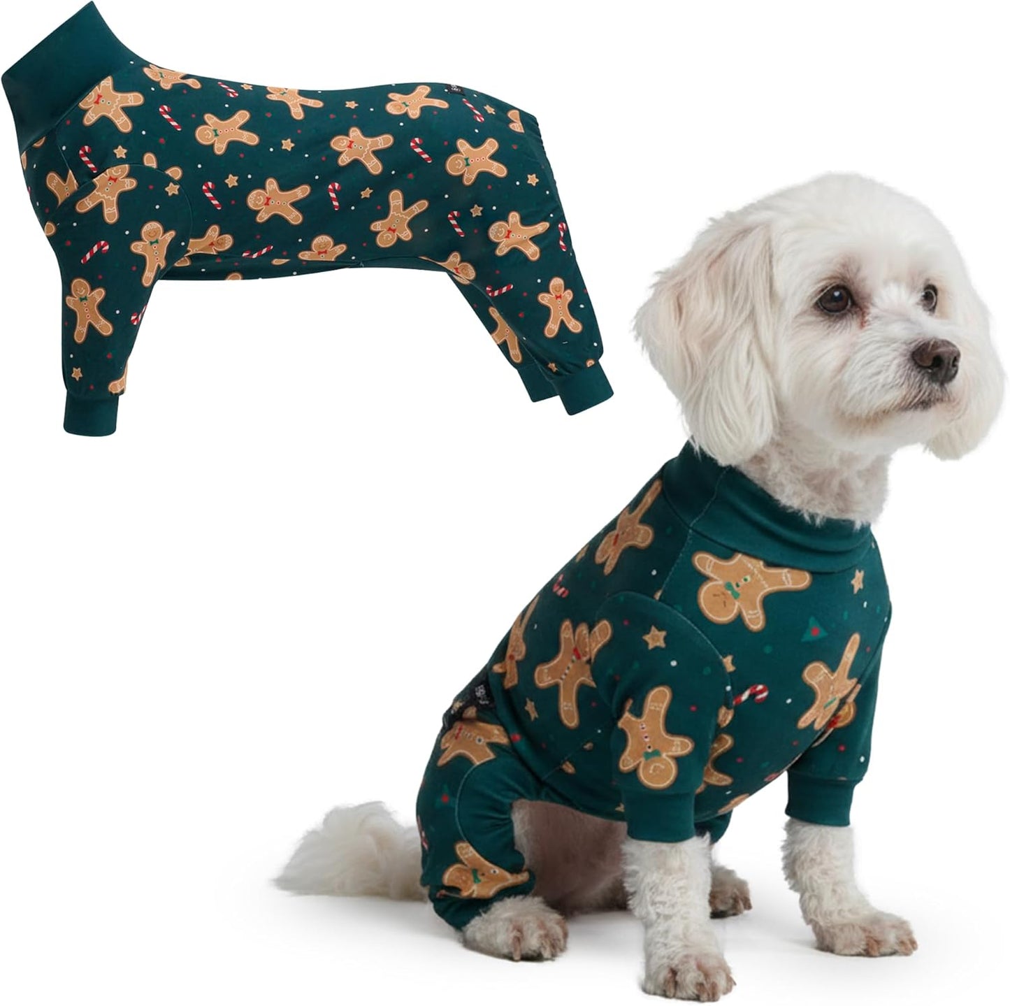 Dog Christmas Pajama, Dog Recovery Suit Male, Onesie, Ultra-Soft and 4-Way Stretch, for Small Medium and Large Breeds - Green and Red Plaid - M