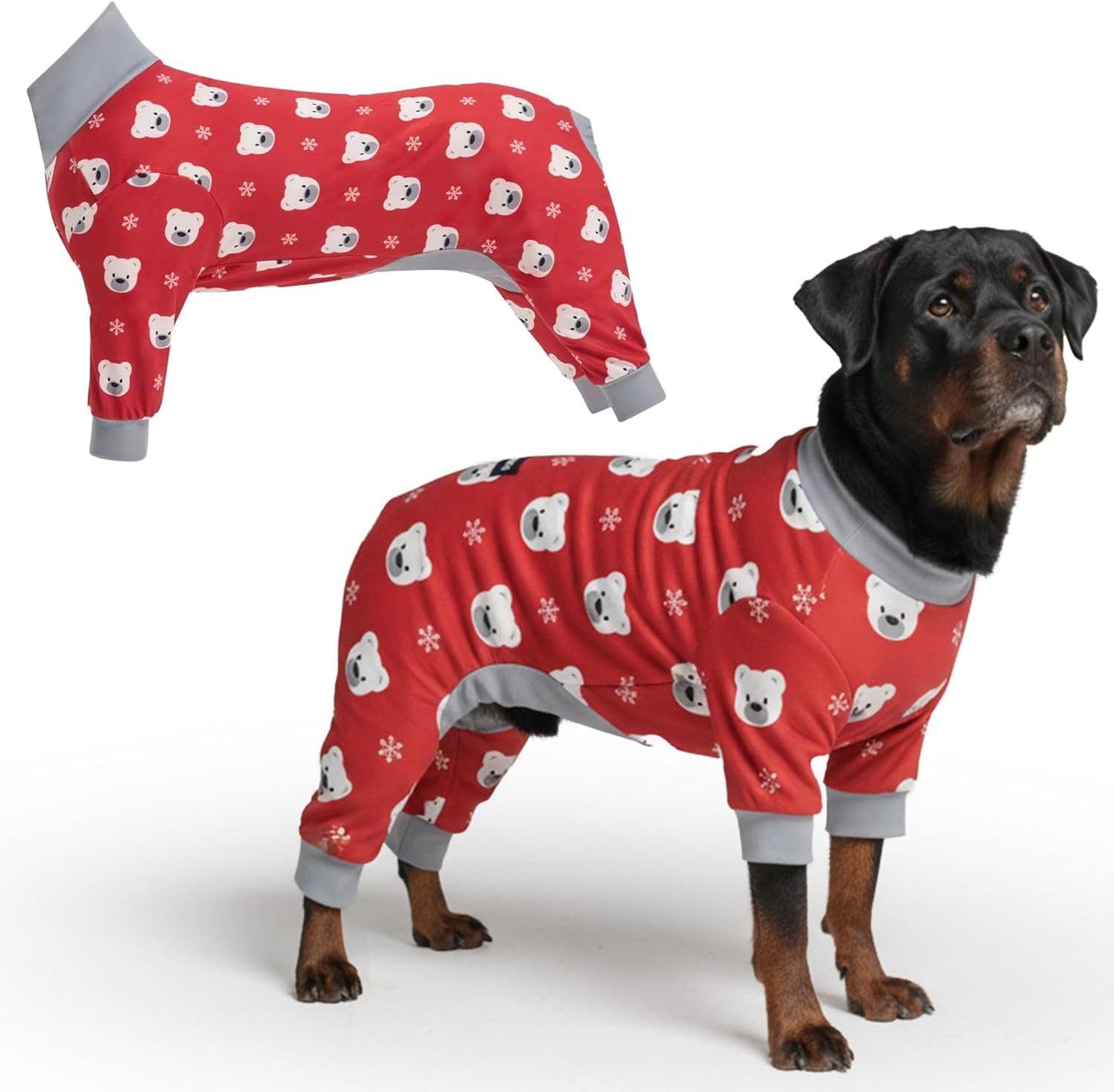 Dog Christmas Pajama, Dog Recovery Suit Male, Onesie, Ultra-Soft and 4-Way Stretch, for Small Medium and Large Breeds - Green and Red Plaid - M