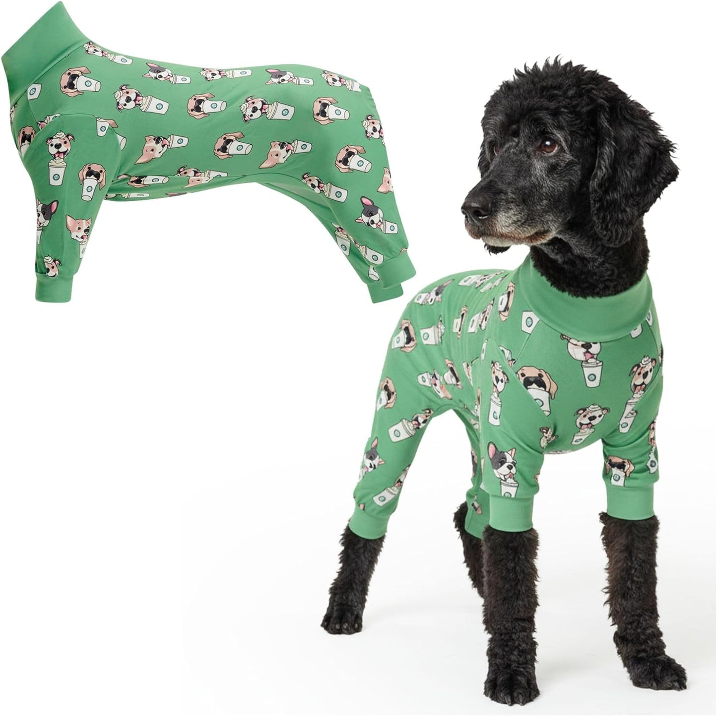 Dog Christmas Pajama, Dog Recovery Suit Male, Onesie, Ultra-Soft and 4-Way Stretch, for Small Medium and Large Breeds - Green and Red Plaid - M