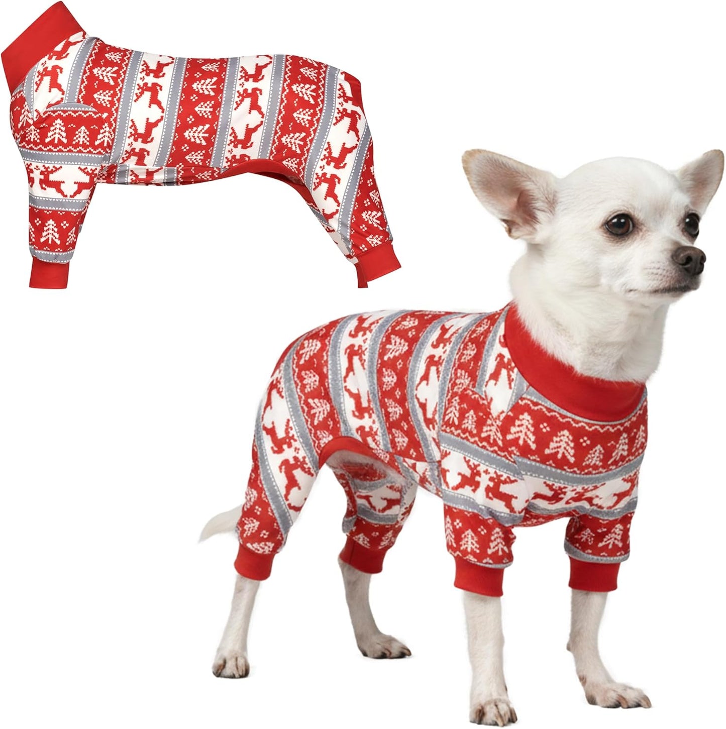 Dog Christmas Pajama, Dog Recovery Suit Male, Onesie, Ultra-Soft and 4-Way Stretch, for Small Medium and Large Breeds - Green and Red Plaid - M