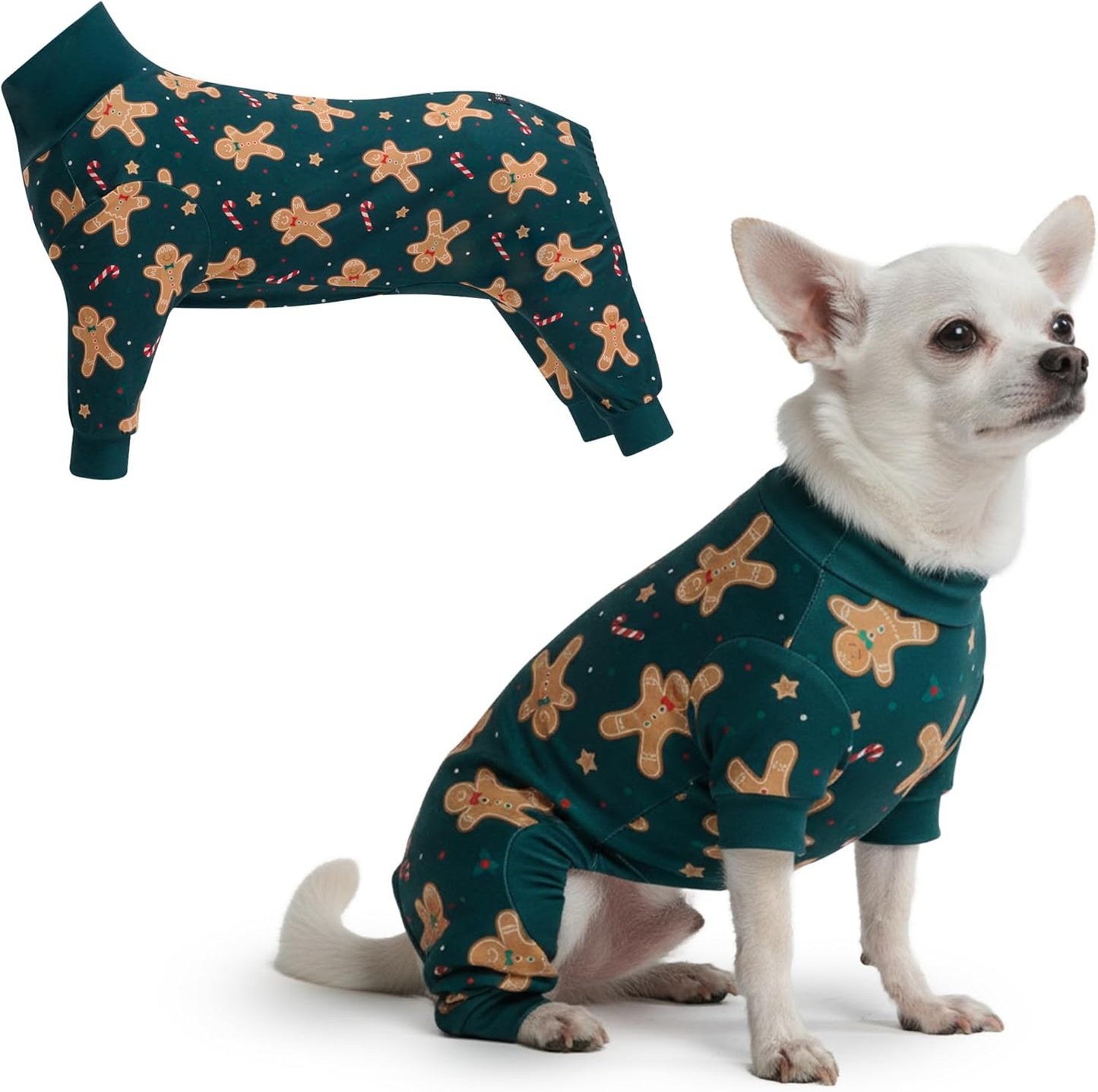 Dog Christmas Pajama, Dog Recovery Suit Male, Onesie, Ultra-Soft and 4-Way Stretch, for Small Medium and Large Breeds - Green and Red Plaid - M