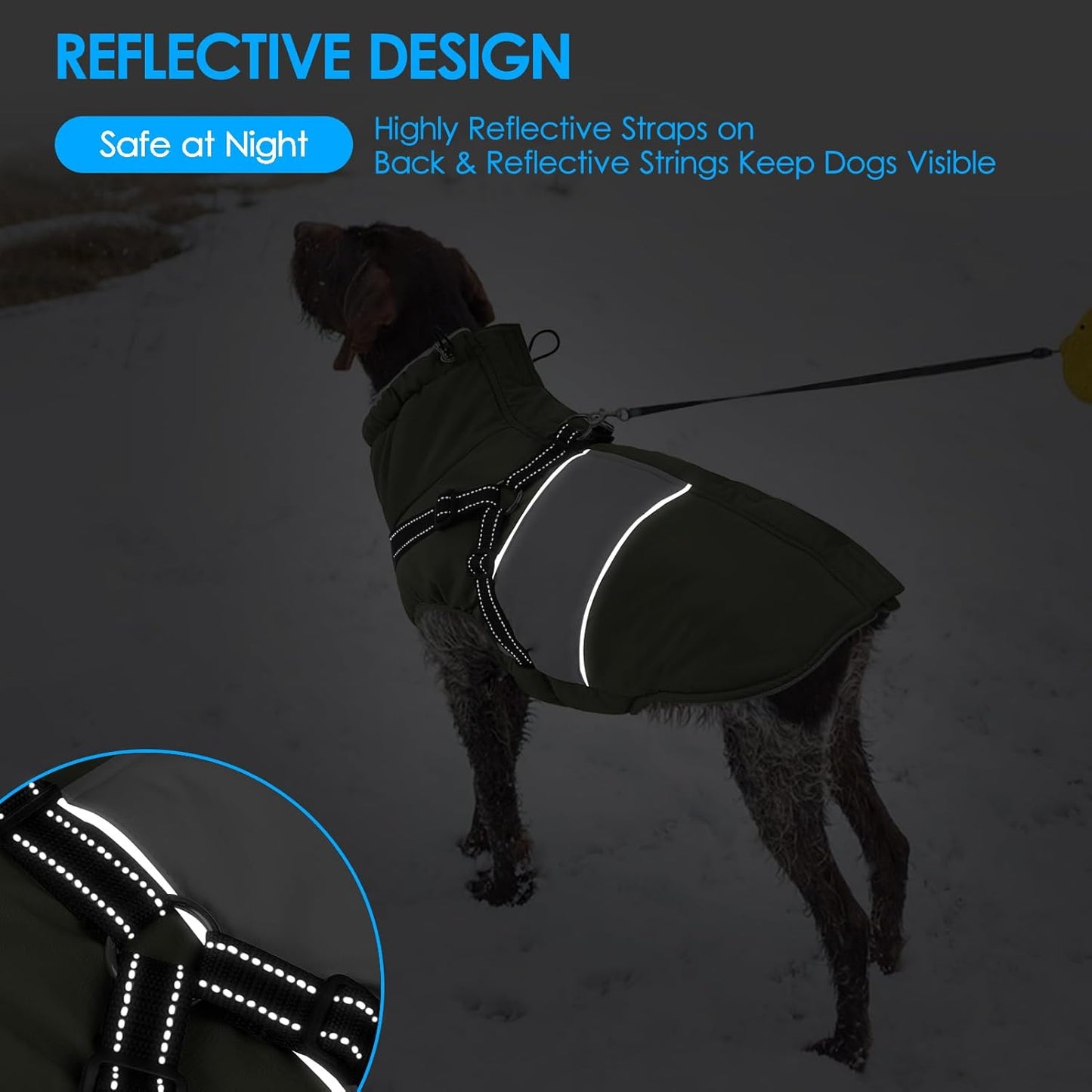 KOESON Dog Winter Coat – Waterproof Fleece Jacket with Built‑In Harness, Reflective & Wind‑Proof Snowsuit – Army Green – Size L – For Schnauzer, Yorkshire, Dachshund