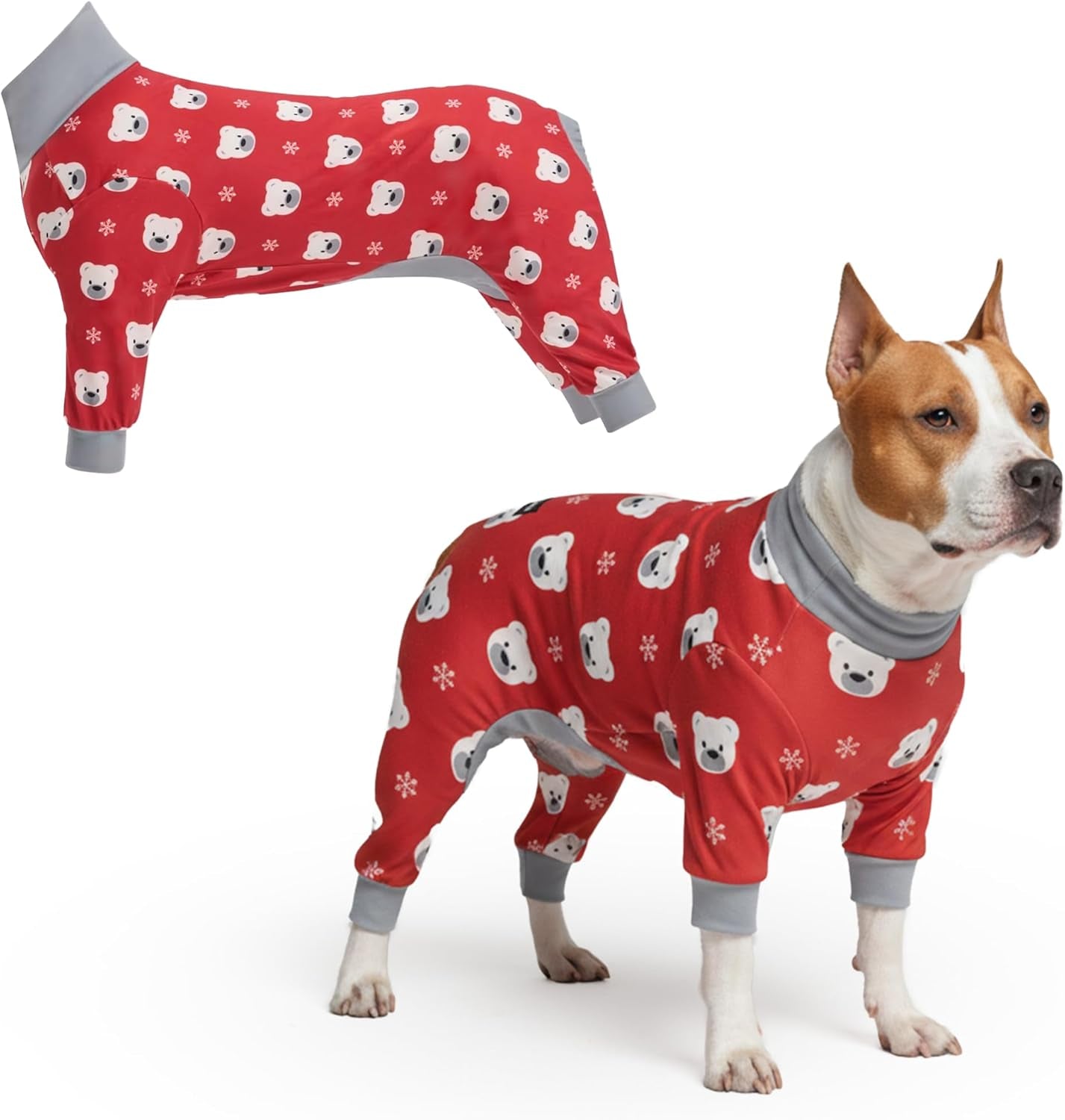 Dog Christmas Pajama, Dog Recovery Suit Male, Onesie, Ultra-Soft and 4-Way Stretch, for Small Medium and Large Breeds - Green and Red Plaid - M