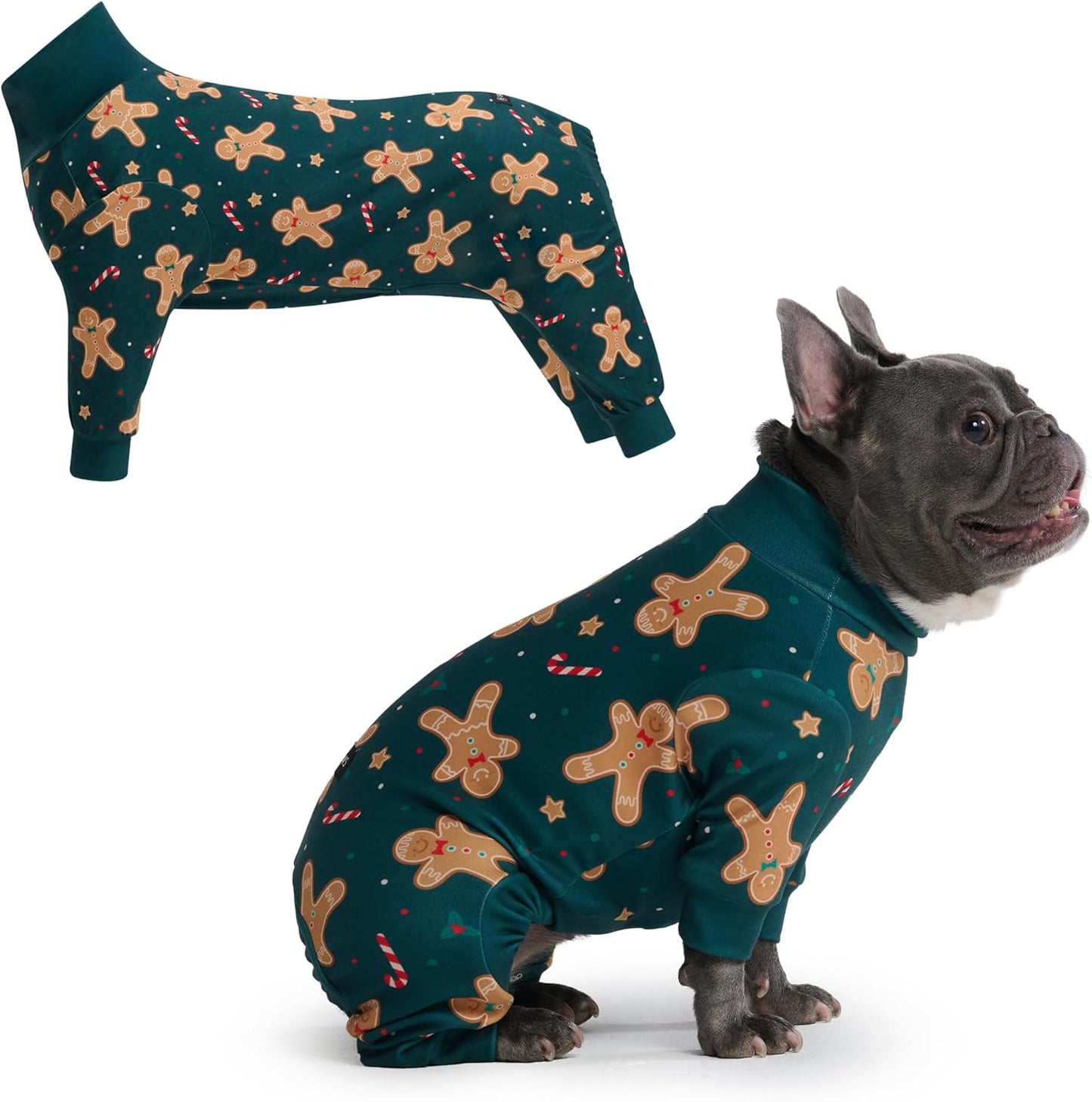 Dog Christmas Pajama, Dog Recovery Suit Male, Onesie, Ultra-Soft and 4-Way Stretch, for Small Medium and Large Breeds - Green and Red Plaid - M