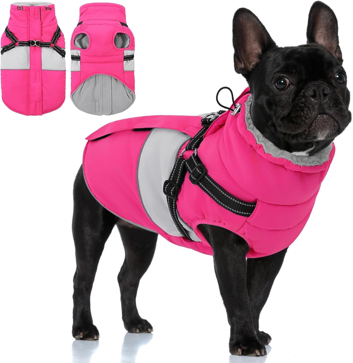 KOESON Dog Winter Coat – Waterproof Fleece Jacket with Built‑In Harness, Reflective & Wind‑Proof Snowsuit – Army Green – Size L – For Schnauzer, Yorkshire, Dachshund