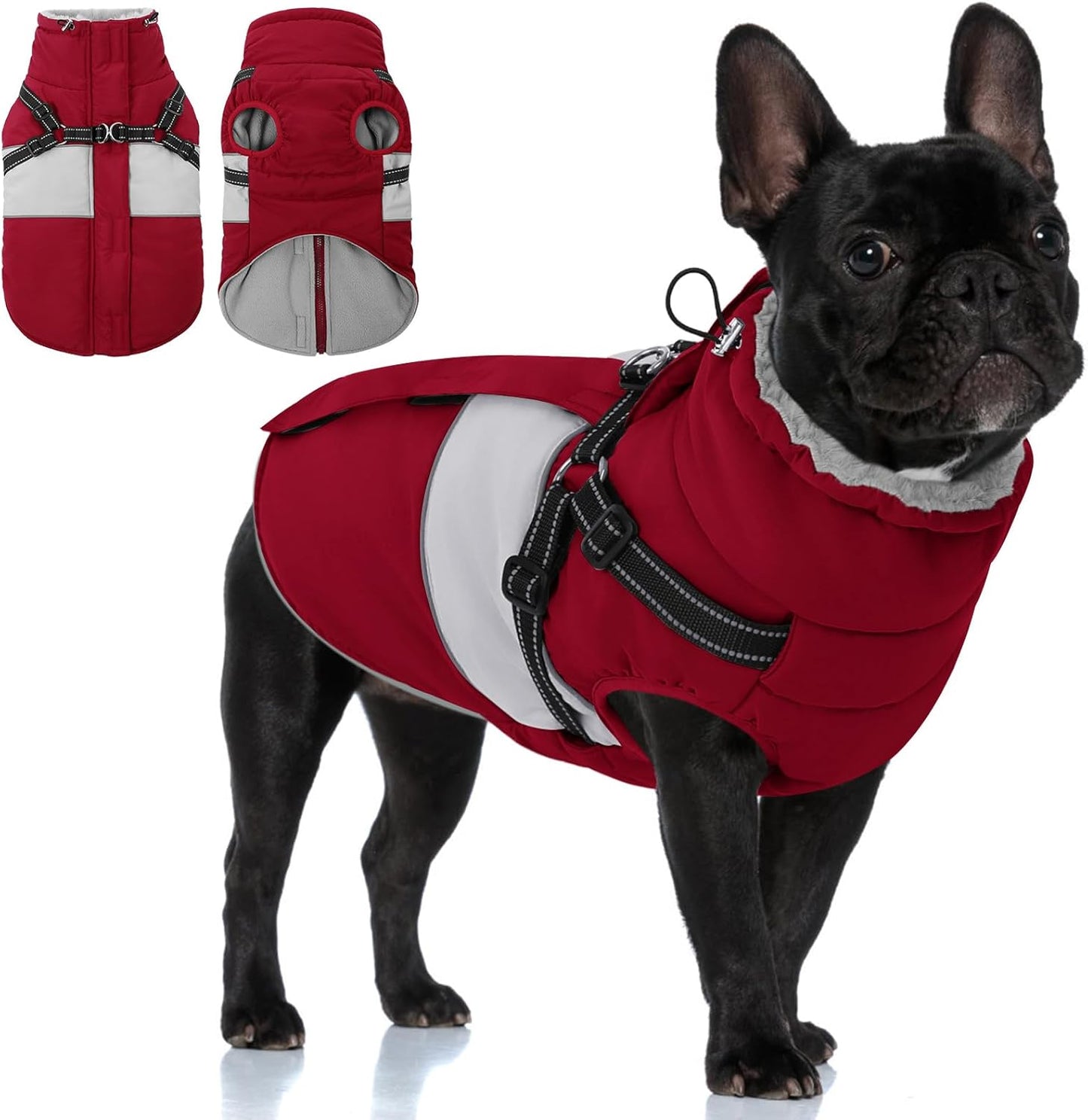 KOESON Dog Winter Coat – Waterproof Fleece Jacket with Built‑In Harness, Reflective & Wind‑Proof Snowsuit – Army Green – Size L – For Schnauzer, Yorkshire, Dachshund