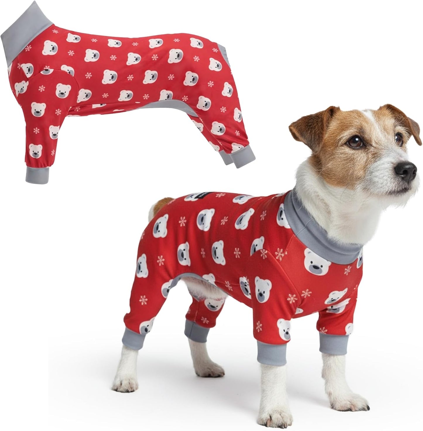 Dog Christmas Pajama, Dog Recovery Suit Male, Onesie, Ultra-Soft and 4-Way Stretch, for Small Medium and Large Breeds - Green and Red Plaid - M