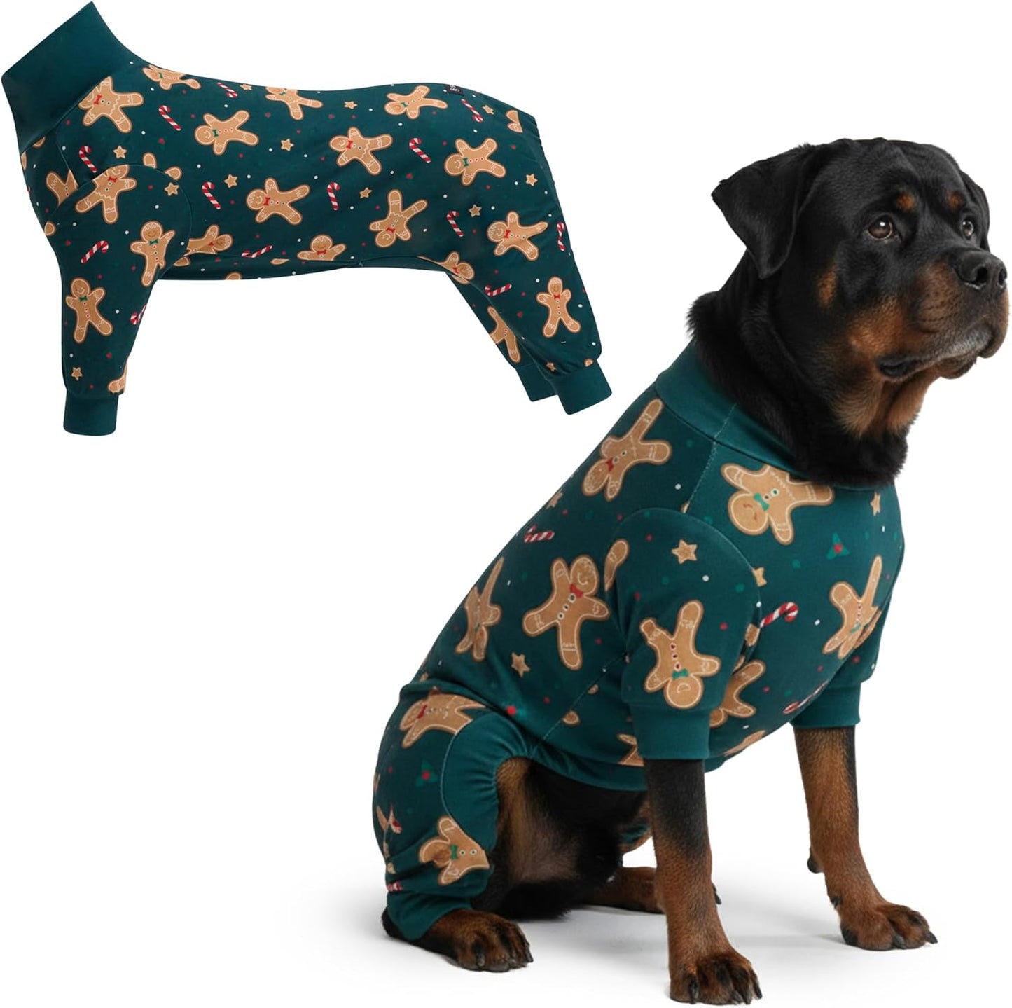 Dog Christmas Pajama, Dog Recovery Suit Male, Onesie, Ultra-Soft and 4-Way Stretch, for Small Medium and Large Breeds - Green and Red Plaid - M