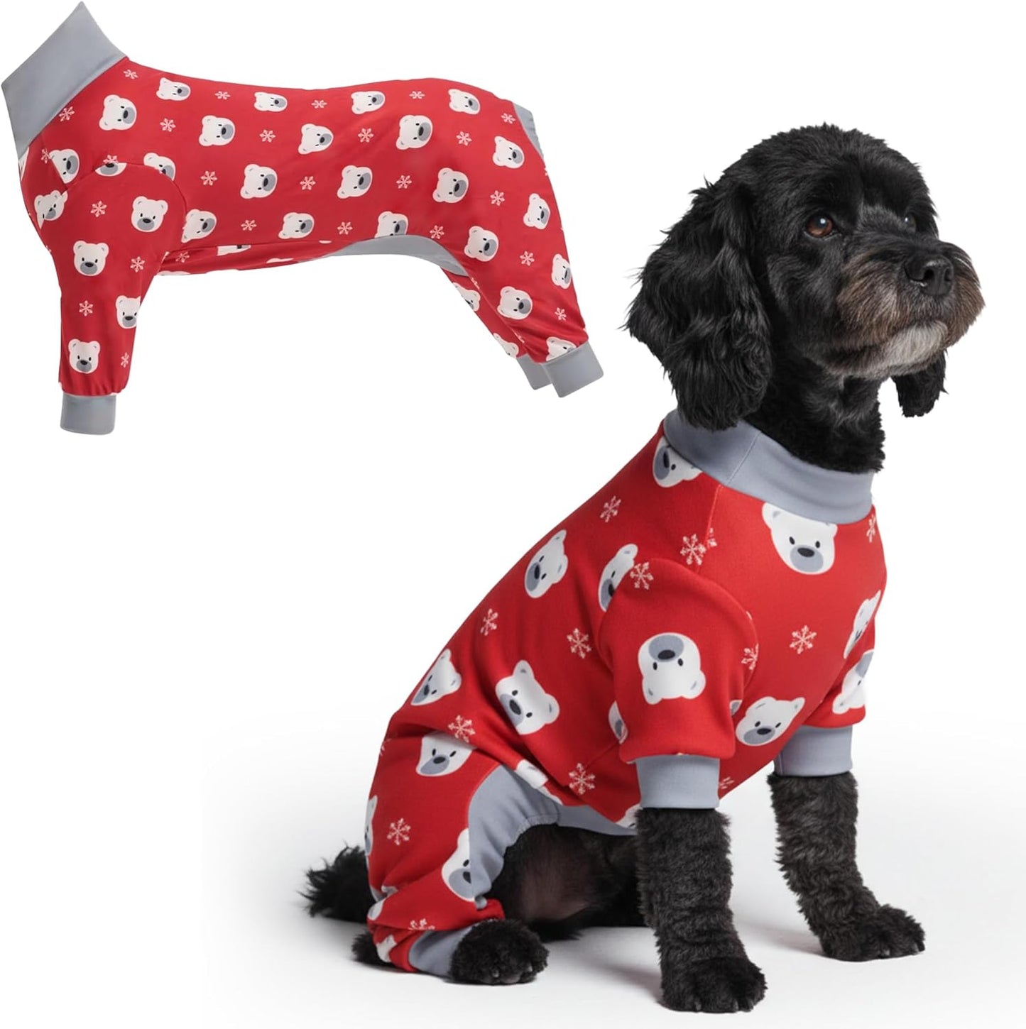 Dog Christmas Pajama, Dog Recovery Suit Male, Onesie, Ultra-Soft and 4-Way Stretch, for Small Medium and Large Breeds - Green and Red Plaid - M
