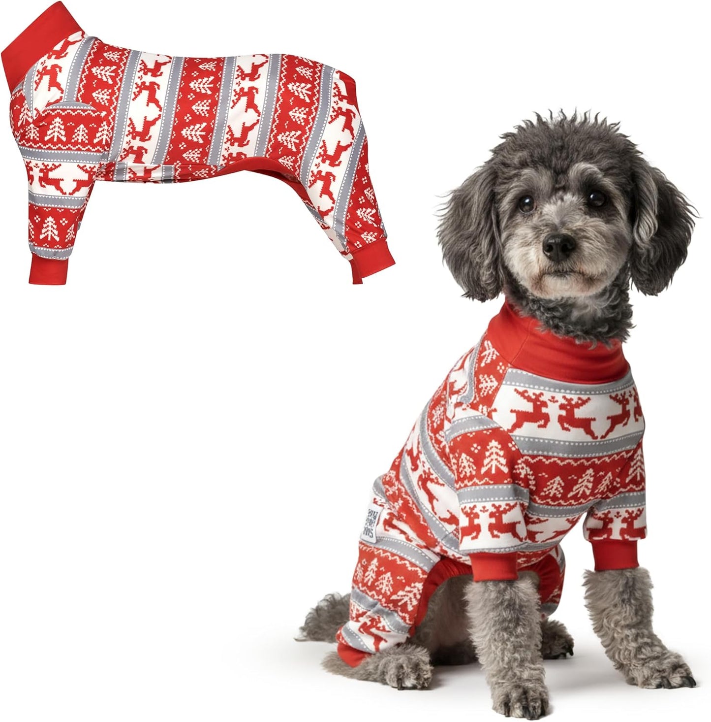 Dog Christmas Pajama, Dog Recovery Suit Male, Onesie, Ultra-Soft and 4-Way Stretch, for Small Medium and Large Breeds - Green and Red Plaid - M