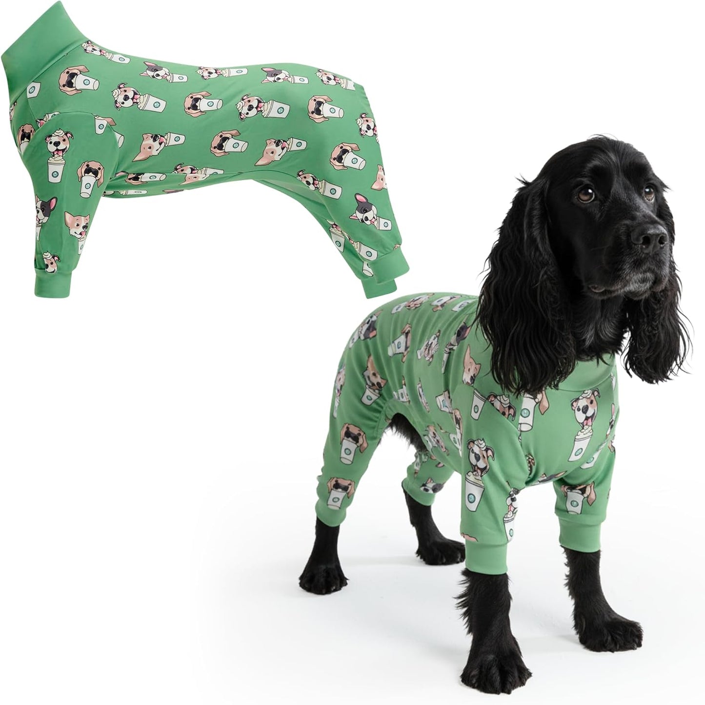 Dog Christmas Pajama, Dog Recovery Suit Male, Onesie, Ultra-Soft and 4-Way Stretch, for Small Medium and Large Breeds - Green and Red Plaid - M