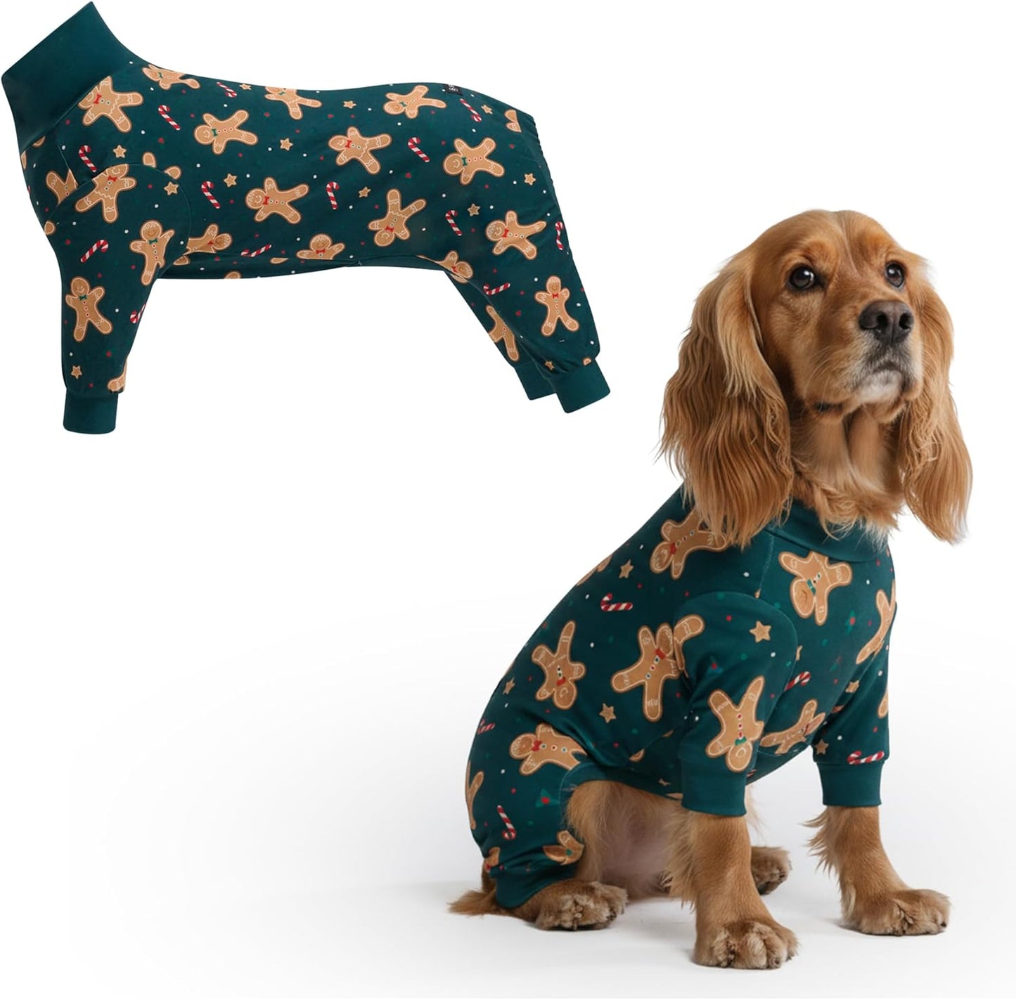 Dog Christmas Pajama, Dog Recovery Suit Male, Onesie, Ultra-Soft and 4-Way Stretch, for Small Medium and Large Breeds - Green and Red Plaid - M