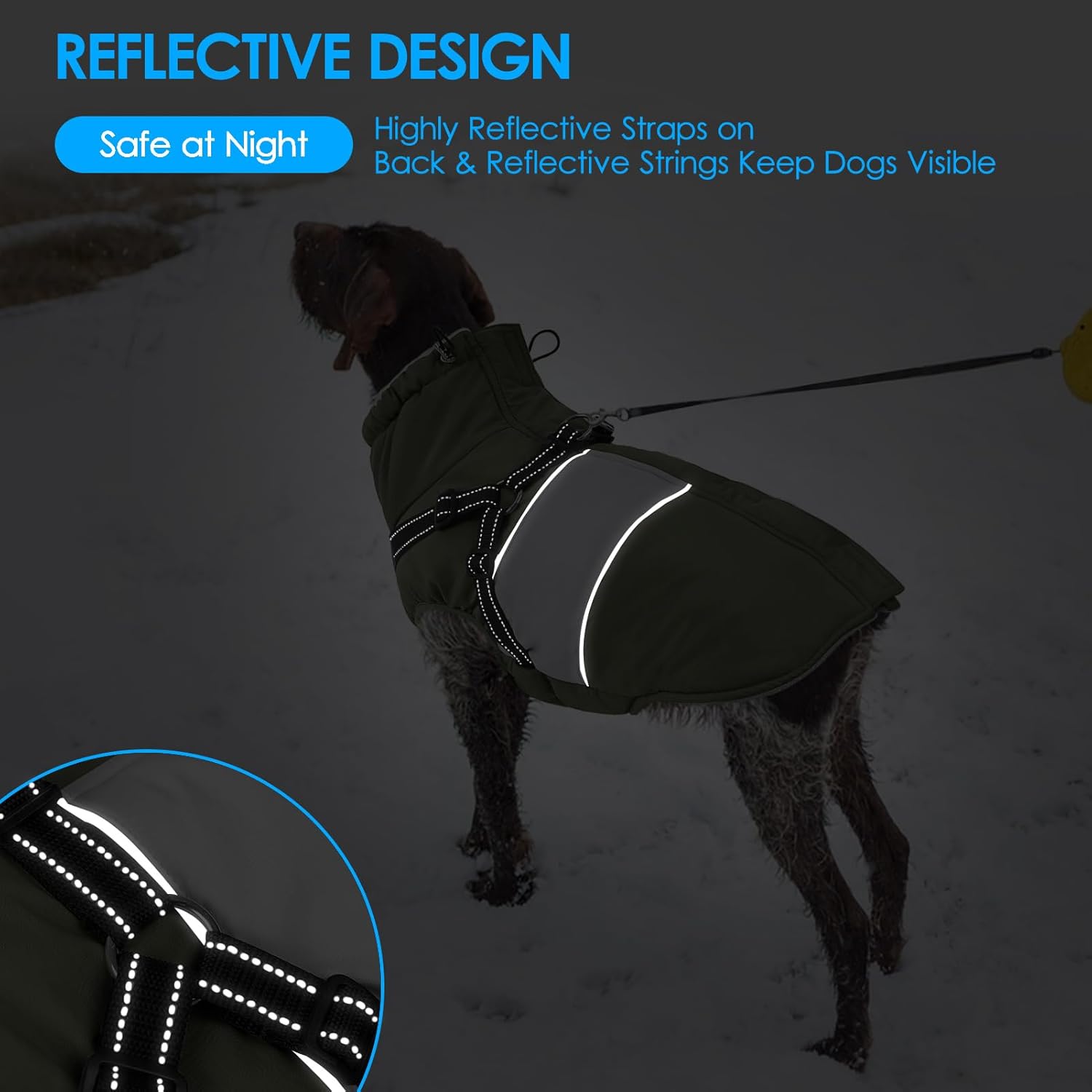 KOESON Dog Winter Coat – Waterproof Fleece Jacket with Built‑In Harness, Reflective & Wind‑Proof Snowsuit – Army Green – Size L – For Schnauzer, Yorkshire, Dachshund
