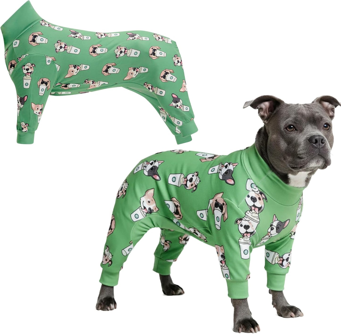 Dog Christmas Pajama, Dog Recovery Suit Male, Onesie, Ultra-Soft and 4-Way Stretch, for Small Medium and Large Breeds - Green and Red Plaid - M