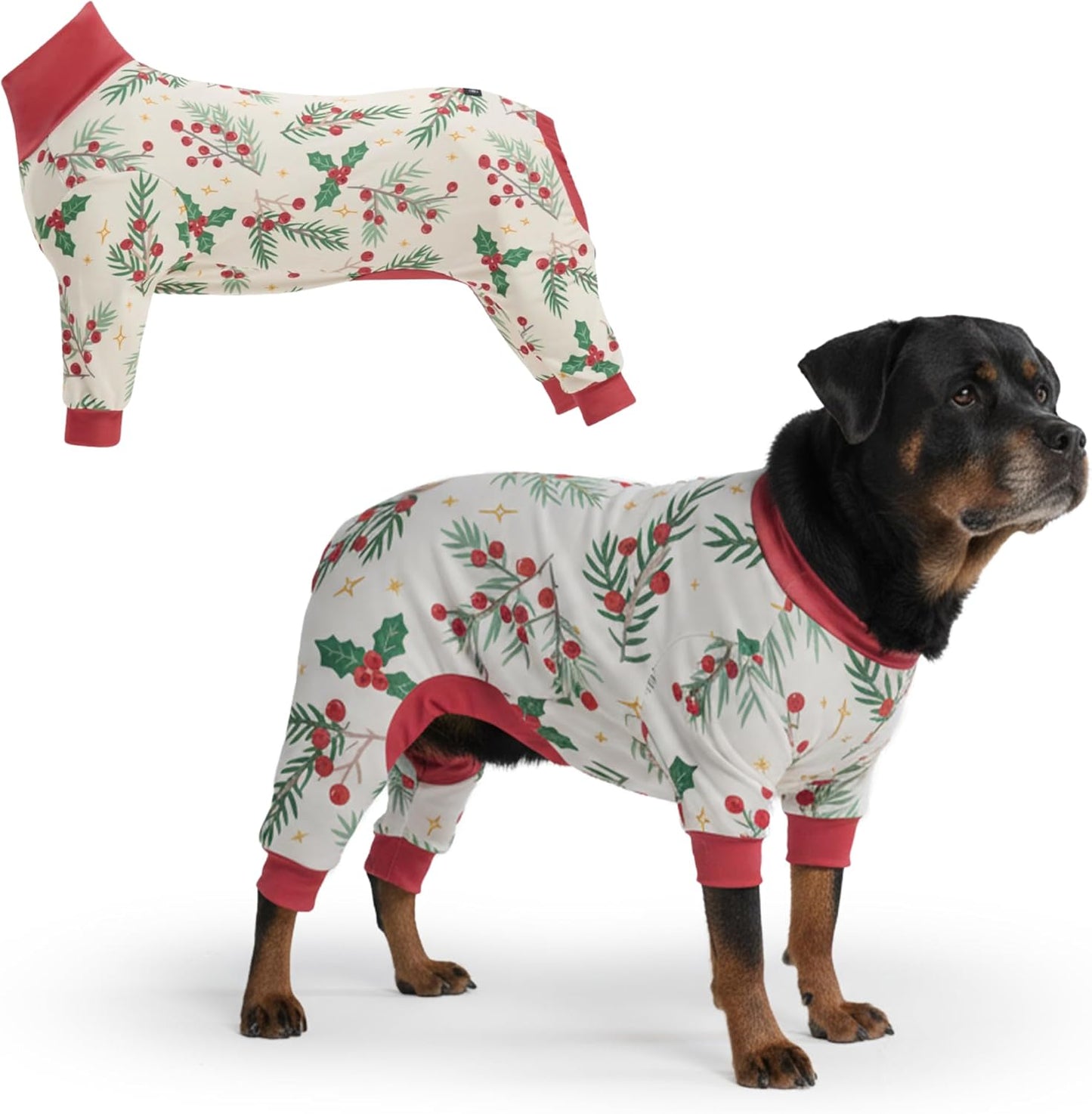 Dog Christmas Pajama, Dog Recovery Suit Male, Onesie, Ultra-Soft and 4-Way Stretch, for Small Medium and Large Breeds - Green and Red Plaid - M
